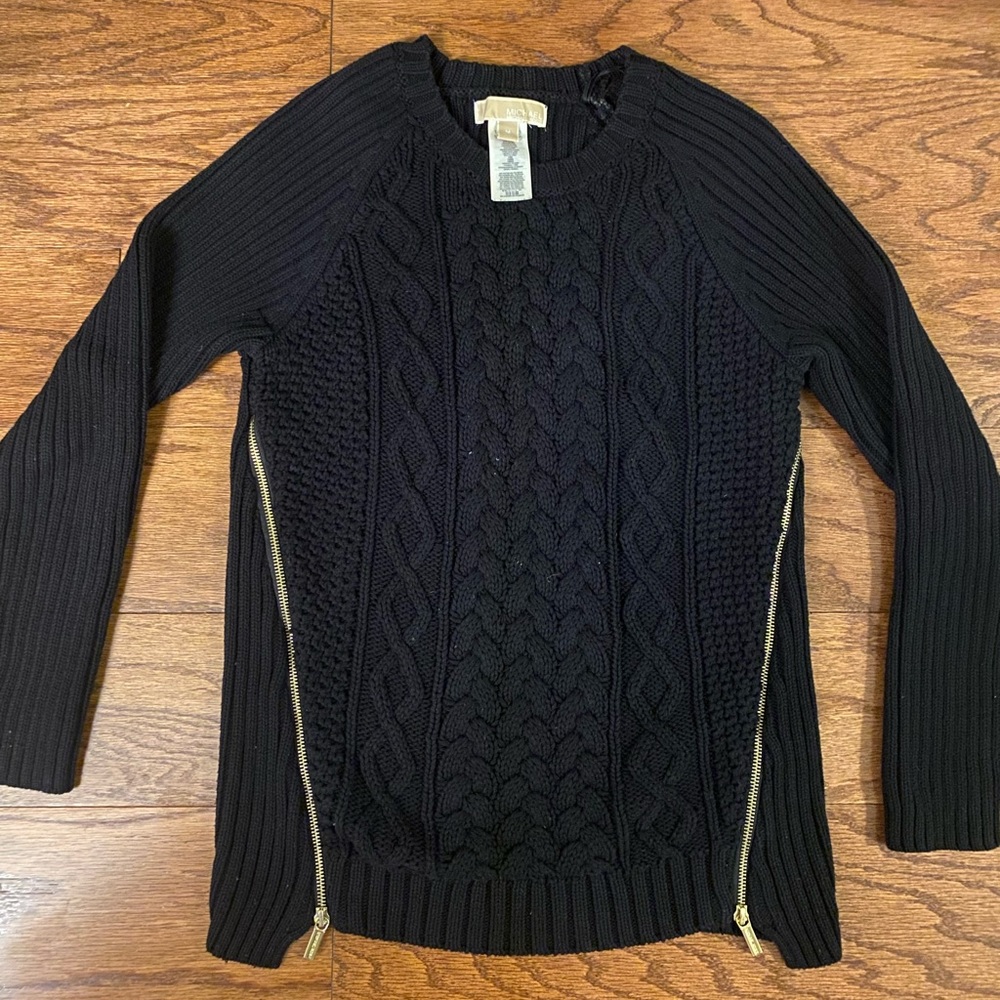 Michael Kors Cable Knit Sweater with Gold Zipper